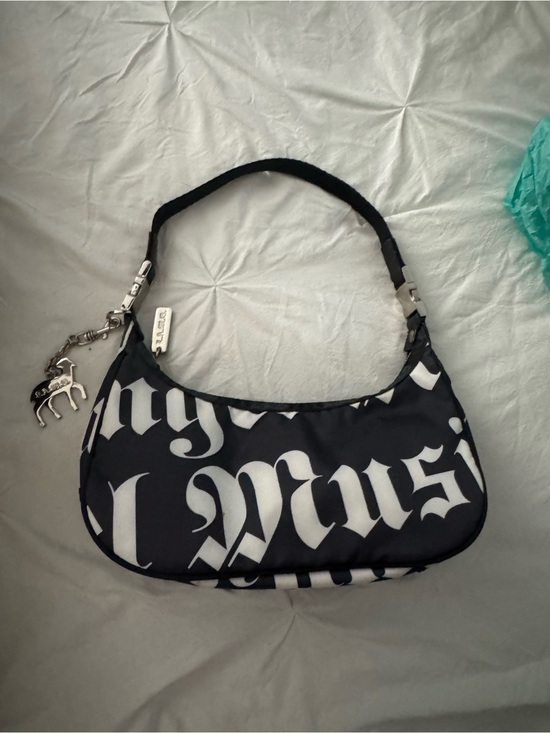 L.A.M.B. Handbags - L.A.M.B. Black Mini Shoulder Bag with White Graphic Print